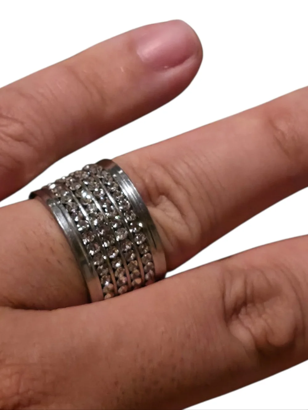 New Stainless Steel, Wide Silver Band Ring With Cubic Zirconia Sulize 12 Unisex - Picture 4 of 5